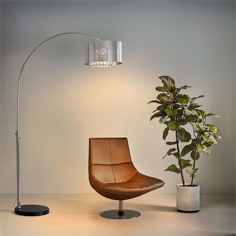 Marilyn 1 Light Arc Floor Lamp - 94 Chrome Mylar Crystal shade