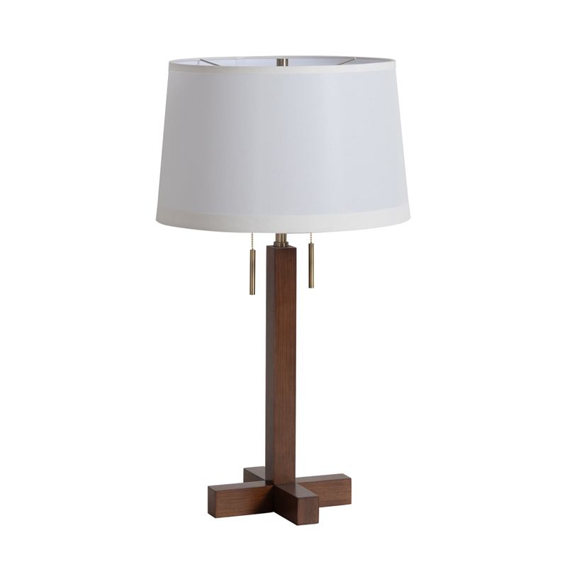 Swiss Cross Table Lamp - Dark Walnut Wood Finish Weathered Brass