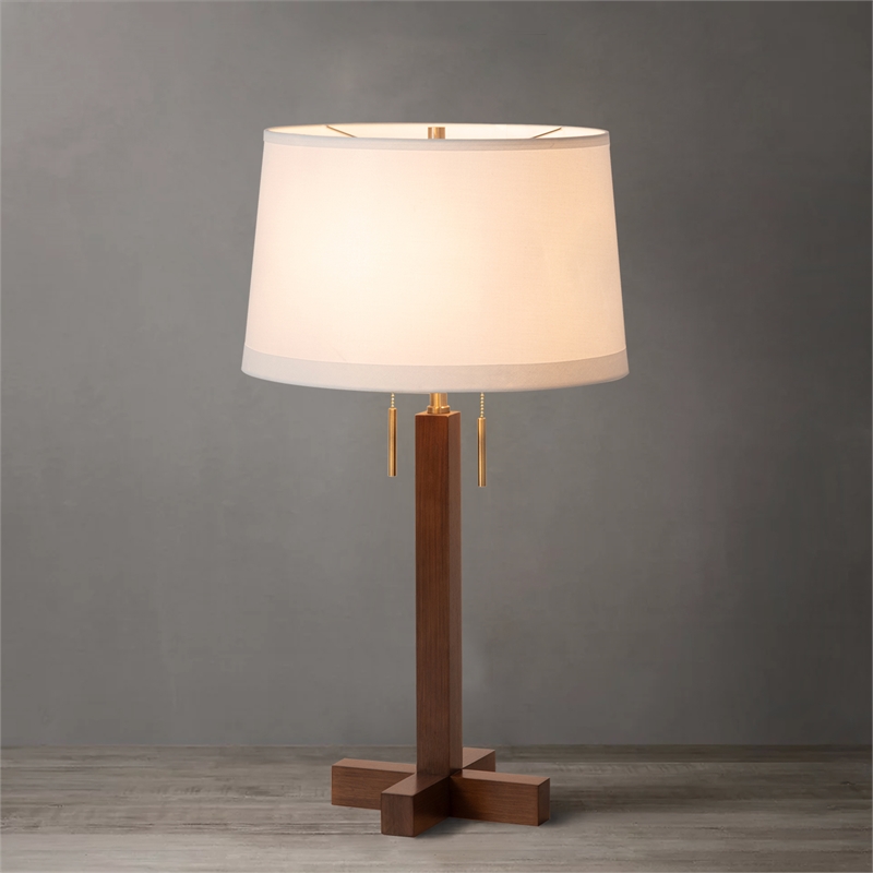 Swiss Cross Table Lamp - Dark Walnut Wood Finish Weathered Brass