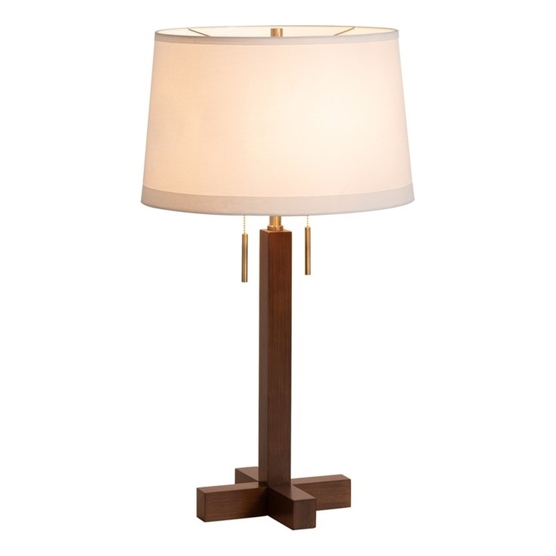 Swiss Cross Table Lamp - Dark Walnut Wood Finish Weathered Brass