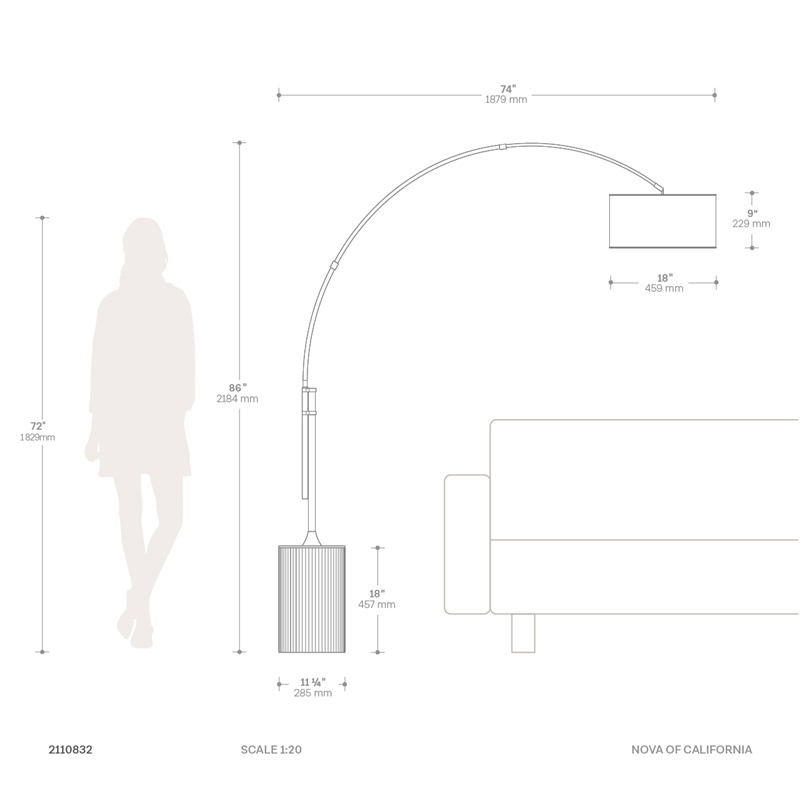 Tambo Arc Floor Lamp - Natural Ash Wood Finish Weathered Brass