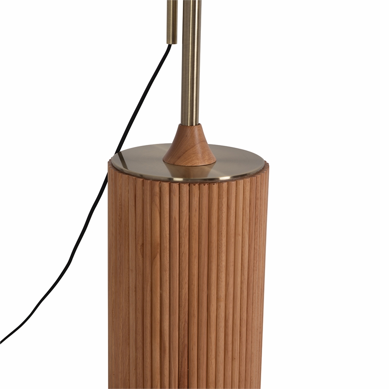Tambo Arc Floor Lamp - Natural Ash Wood Finish Weathered Brass