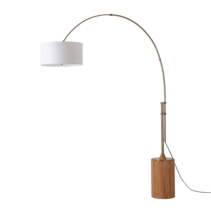 Tambo Arc Floor Lamp - Natural Ash Wood Finish Weathered Brass