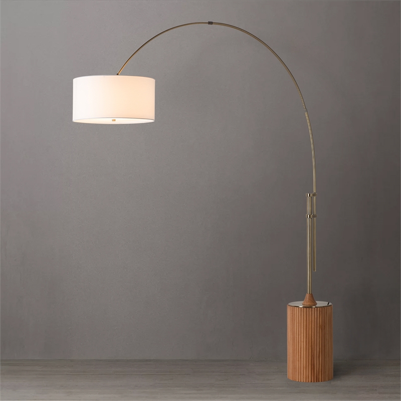 Tambo Arc Floor Lamp - Natural Ash Wood Finish Weathered Brass
