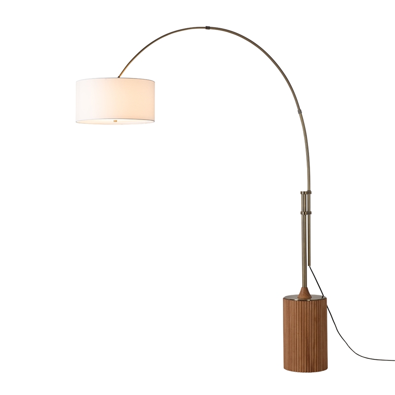 Tambo Arc Floor Lamp - Natural Ash Wood Finish Weathered Brass