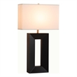 Julie Standing Table Lamp Ebony Wood Finish Weathered Brass White Linen Shade