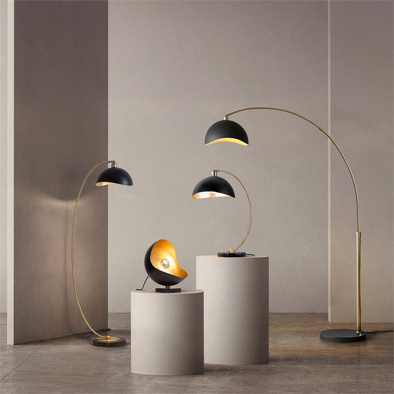 Luna Bella Accent Table Lamp Black & Gold-leaf shade Weathered Brass