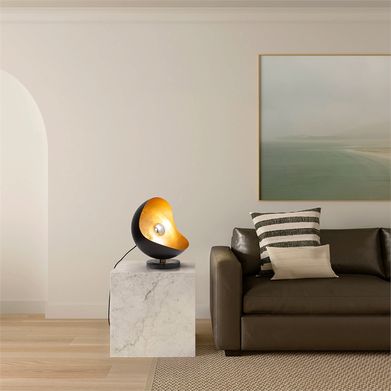 Luna Bella Accent Table Lamp Black & Gold-leaf shade Weathered Brass
