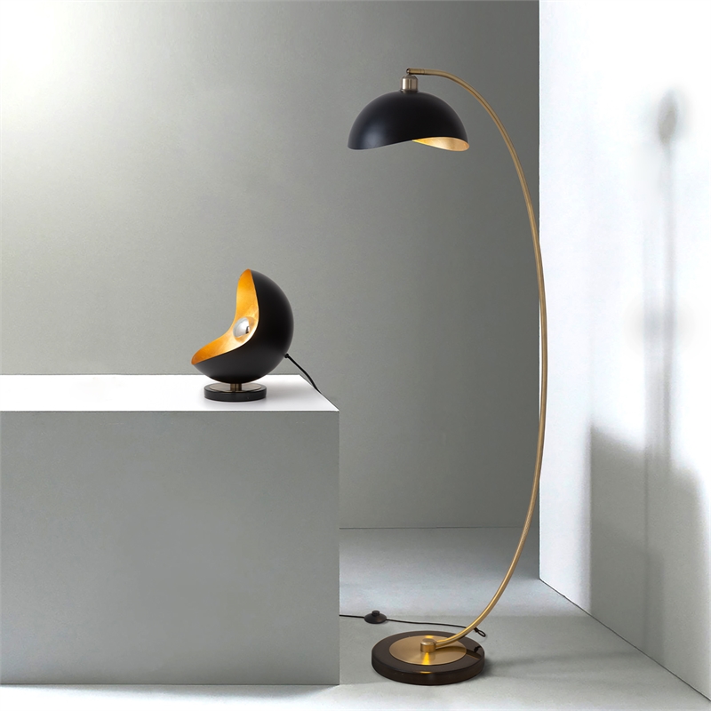 Luna Bella Accent Table Lamp Black & Gold-leaf shade Weathered Brass