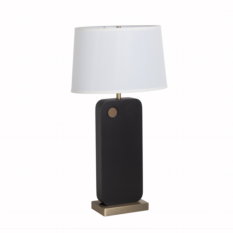 Laurel Table Lamp - Ebony Wood Finish Weathered Brass White Linen Shade