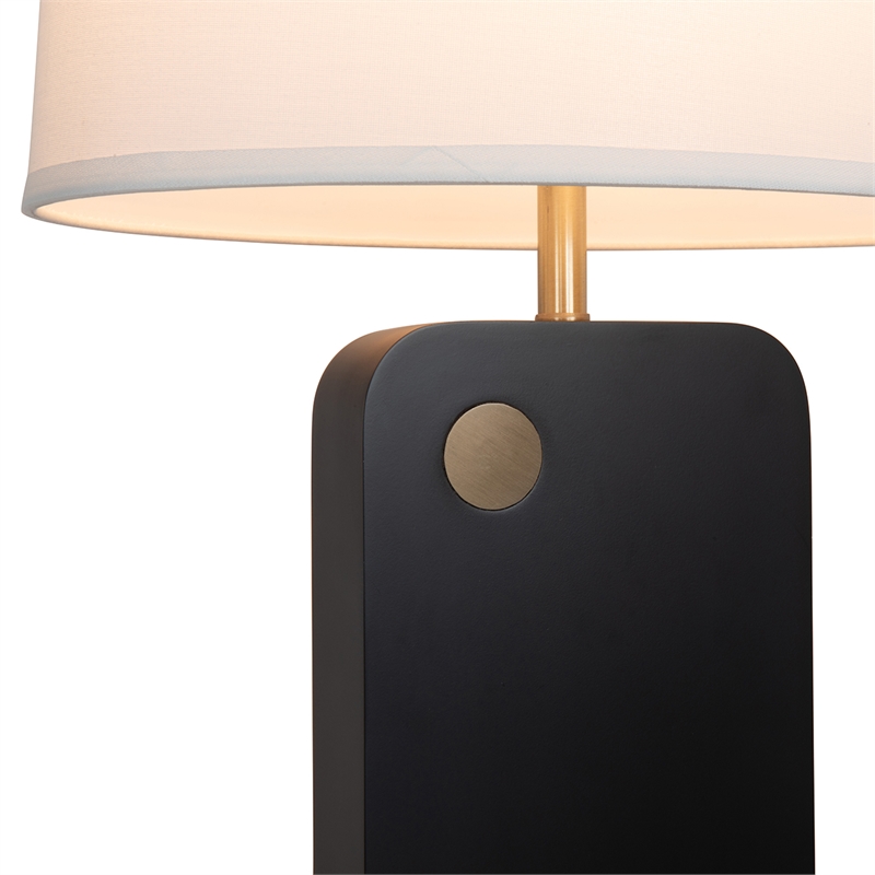 Laurel Table Lamp - Ebony Wood Finish Weathered Brass White Linen Shade