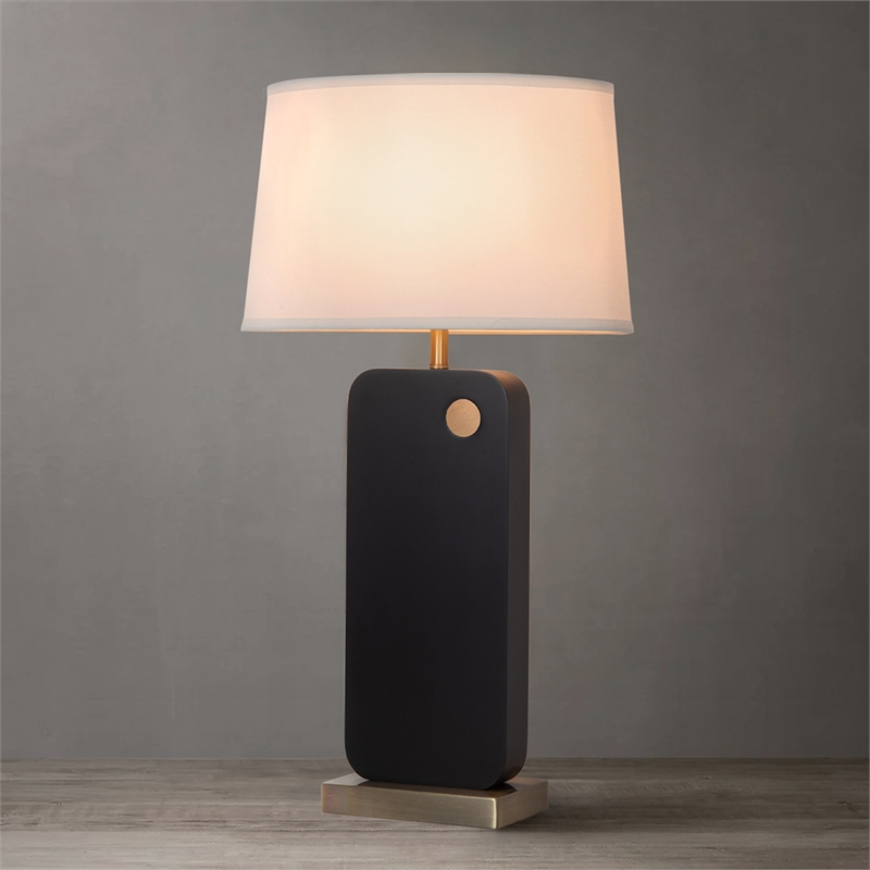 Laurel Table Lamp - Ebony Wood Finish Weathered Brass White Linen Shade