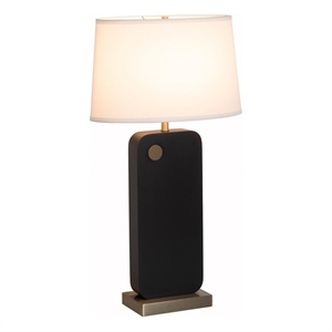 laurel table lamp - ebony wood finish weathered brass white linen shade
