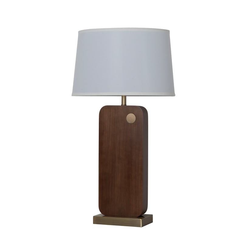 Laurel Table Lamp - Dark Walnut Wood Finish Weathered Brass White Linen Shade