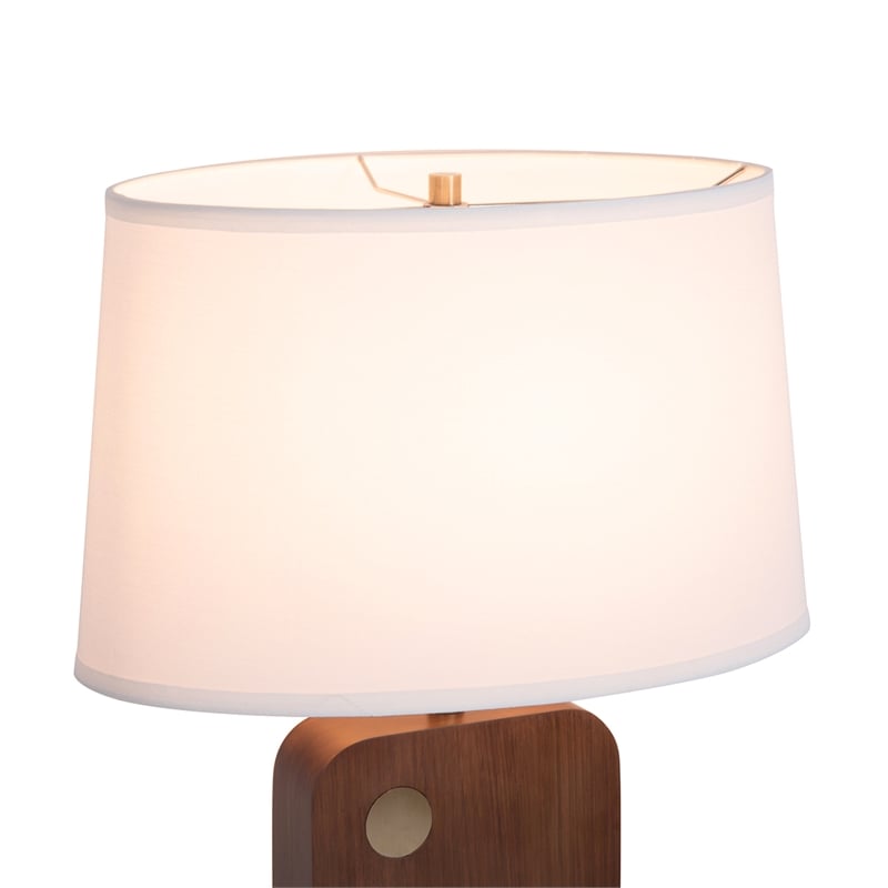 Laurel Table Lamp - Dark Walnut Wood Finish Weathered Brass White Linen Shade