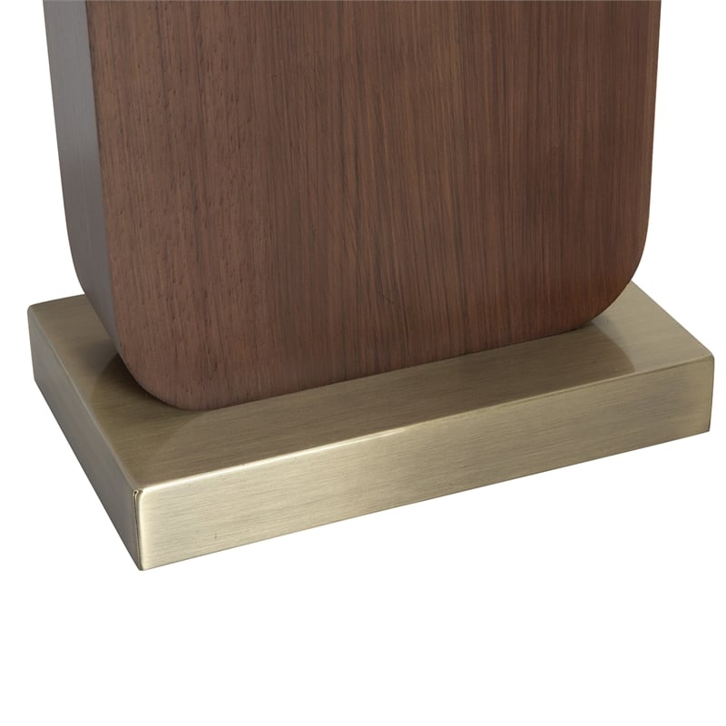 Laurel Table Lamp - Dark Walnut Wood Finish Weathered Brass White Linen Shade