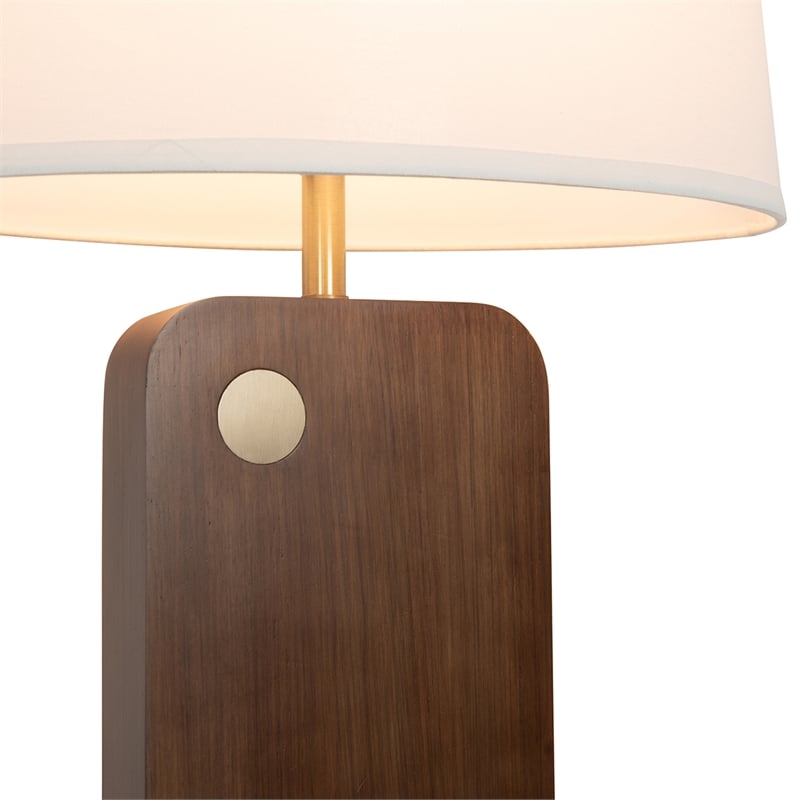 Laurel Table Lamp - Dark Walnut Wood Finish Weathered Brass White Linen Shade
