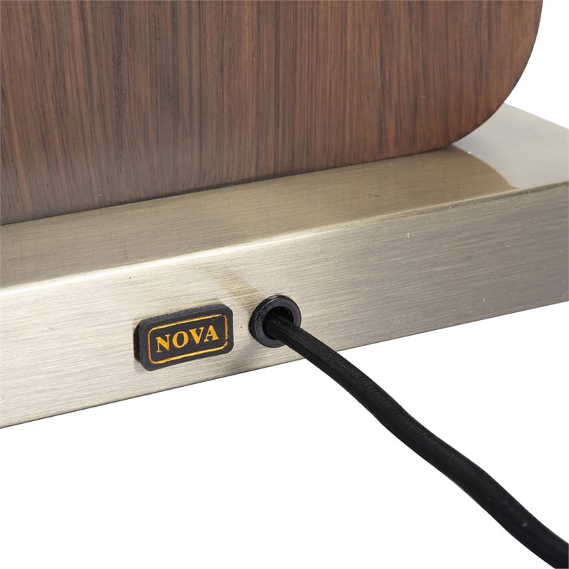 Laurel Table Lamp - Dark Walnut Wood Finish Weathered Brass White Linen Shade