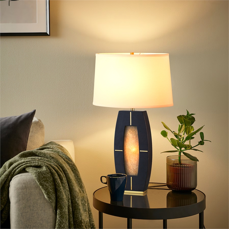 Delacey Table Lamp with Nightlight Ebony Wood Finish Weathered Brass