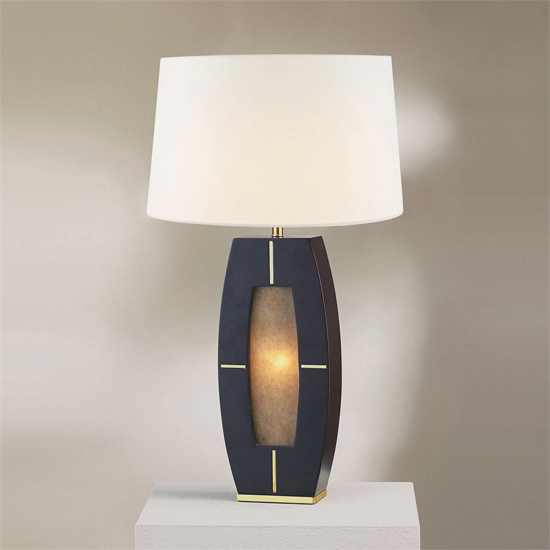 Delacey Table Lamp with Nightlight Ebony Wood Finish Weathered Brass