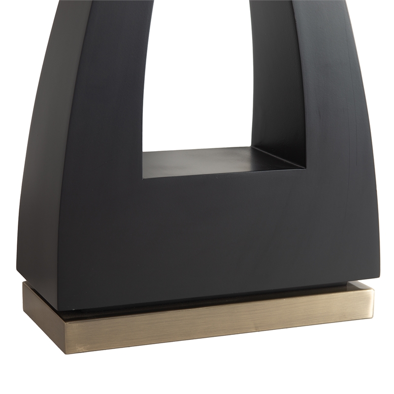 Trina Table Lamp - Ebony Wood Finish Weathered Brass White Linen Shade