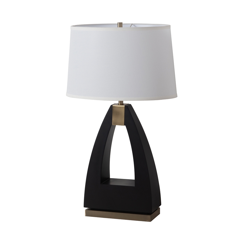 Trina Table Lamp - Ebony Wood Finish Weathered Brass White Linen Shade