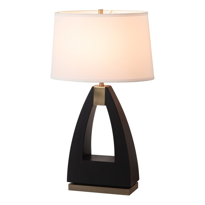 Trina Table Lamp - Ebony Wood Finish Weathered Brass White Linen Shade