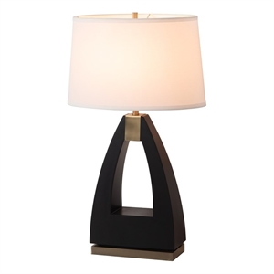 Trina Table Lamp - Ebony Wood Finish Weathered Brass White Linen Shade