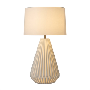 Concord Bone Porcelain Table Lamp - 30  White & Walnut 4-Way Rotary Switch