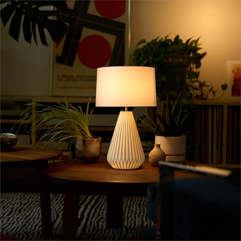 Concord Bone Porcelain Table Lamp - 30  White & Walnut 4-Way Rotary Switch