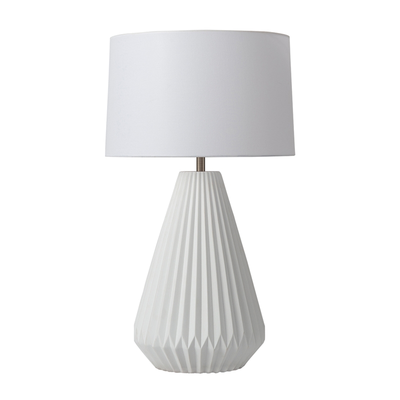 Concord Bone Porcelain Table Lamp - 30  White & Walnut 4-Way Rotary Switch