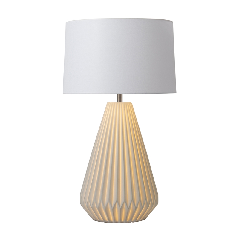 Concord Bone Porcelain Table Lamp - 30  White & Walnut 4-Way Rotary Switch