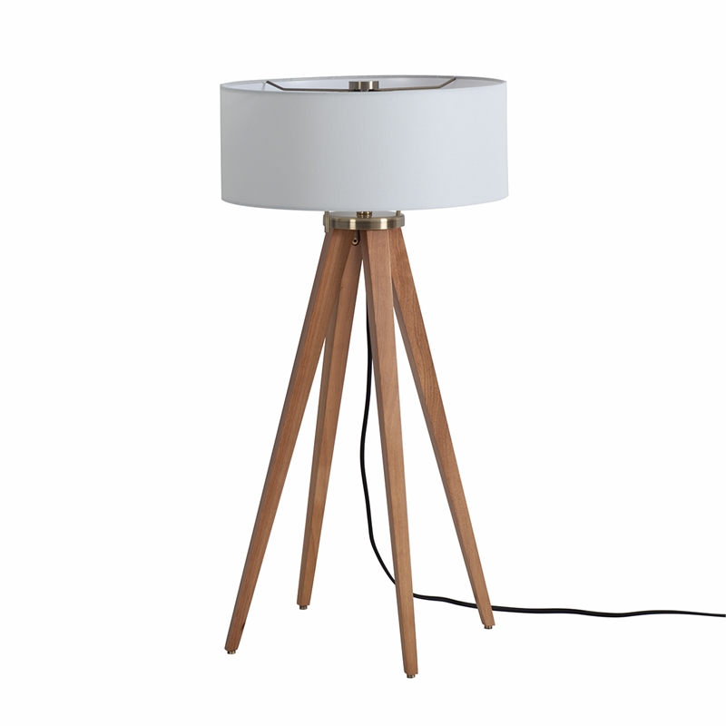 Quattro Table Lamp - Natural Ash Wood Finish & Weathered Brass White Linen Shade