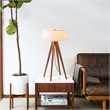 Quattro Table Lamp - Natural Ash Wood Finish & Weathered Brass White Linen Shade
