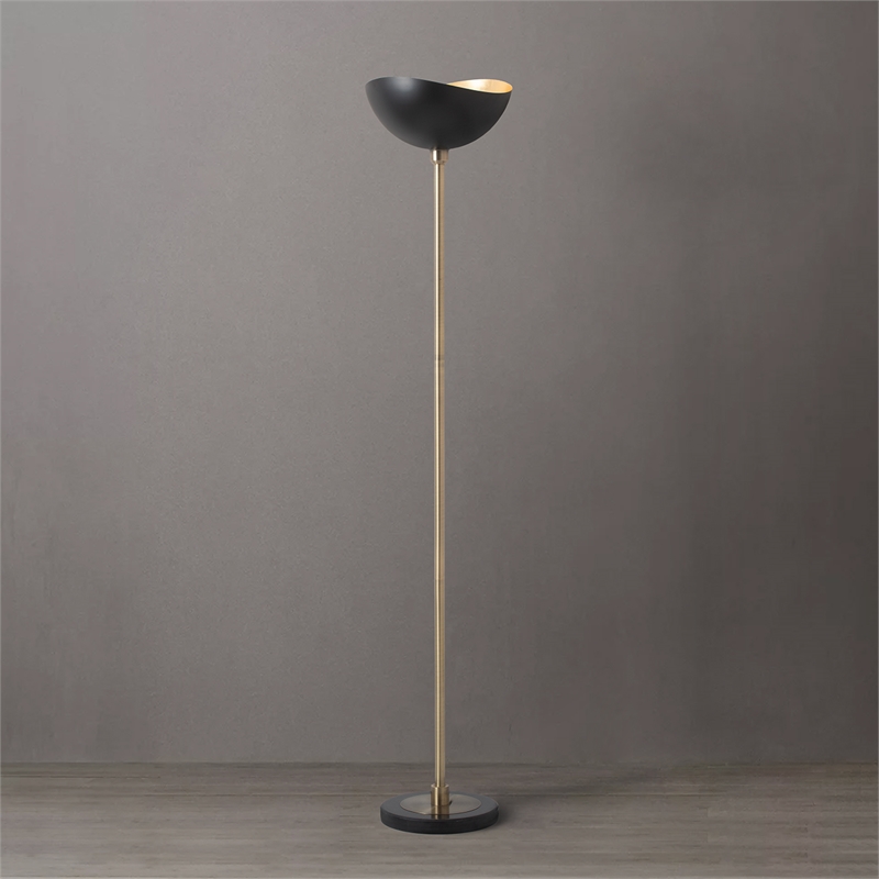 Luna Bella Torchiere Floor Lamp - Matte Black & Gold-Leaf Shade