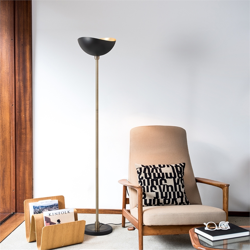 Luna Bella Torchiere Floor Lamp - Matte Black & Gold-Leaf Shade