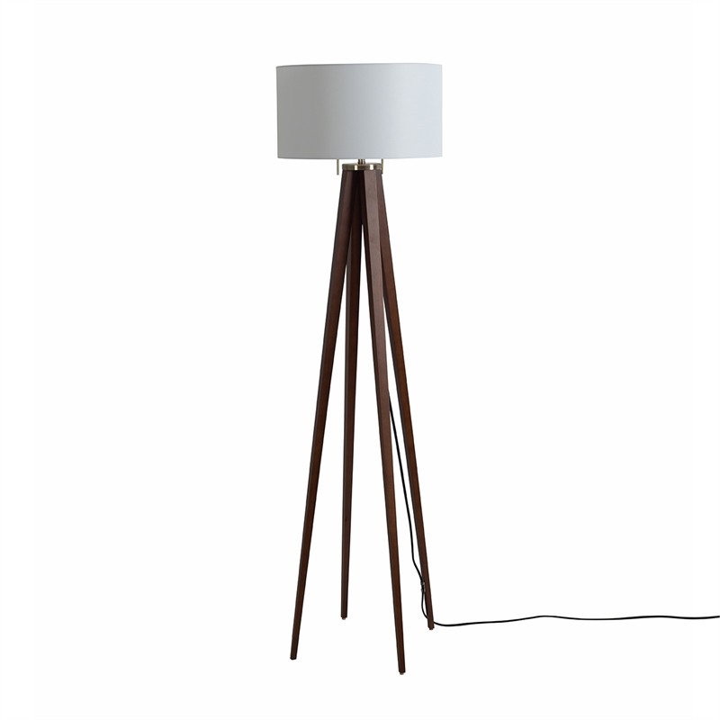 Quattro Floor Lamp - Dark Walnut Wood Finish & Weathered Brass Dimmer