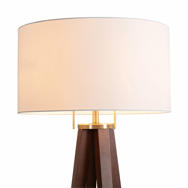 Quattro Floor Lamp - Dark Walnut Wood Finish & Weathered Brass Dimmer
