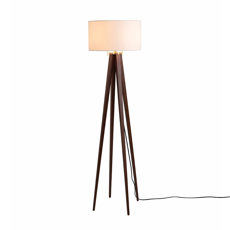 Quattro Floor Lamp - Dark Walnut Wood Finish & Weathered Brass Dimmer