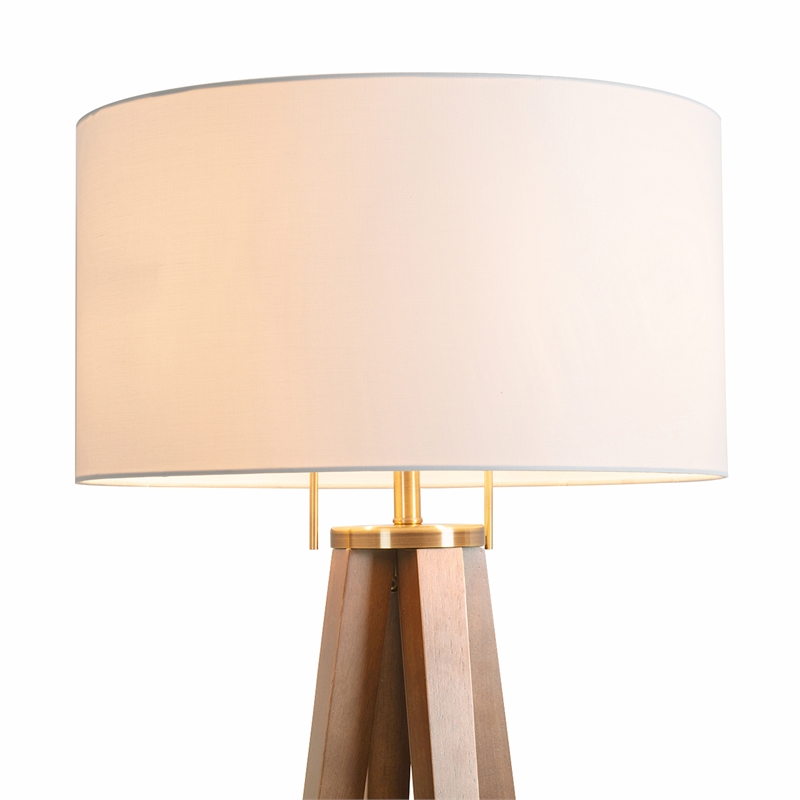 Quattro Floor Lamp - Natural Ash Wood Finish & Weathered Brass Dimmer