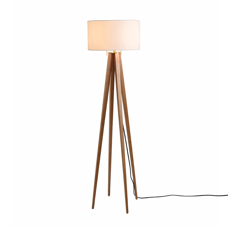 Quattro Floor Lamp - Natural Ash Wood Finish & Weathered Brass Dimmer