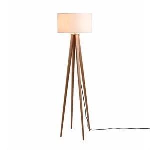 Quattro Floor Lamp - Natural Ash Wood Finish & Weathered Brass Dimmer
