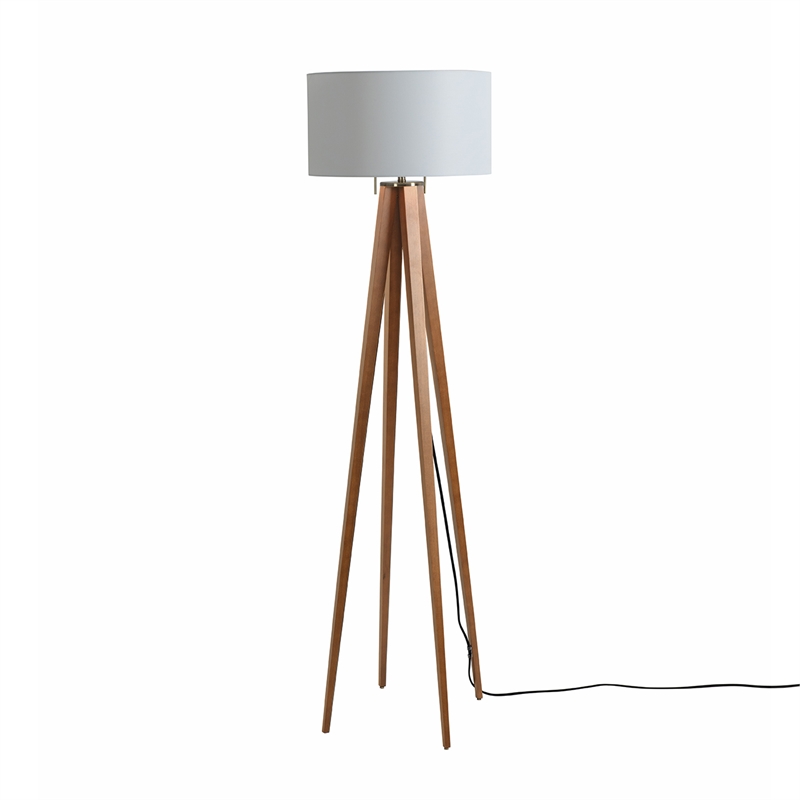 Quattro Floor Lamp - Natural Ash Wood Finish & Weathered Brass Dimmer