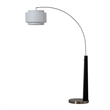 Coronado 1 Light Arc Floor Lamp - Matte Black & Satin Nickel White Linen Double Shade Dimmer Switch