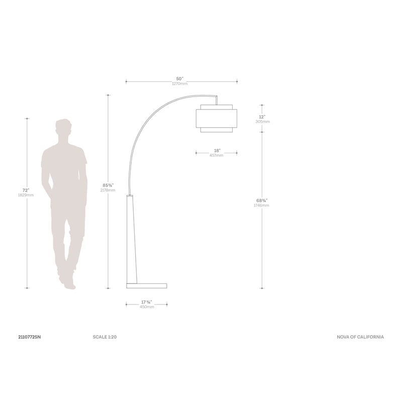 Coronado 1 Light Arc Floor Lamp Matte Black & Satin Nickel