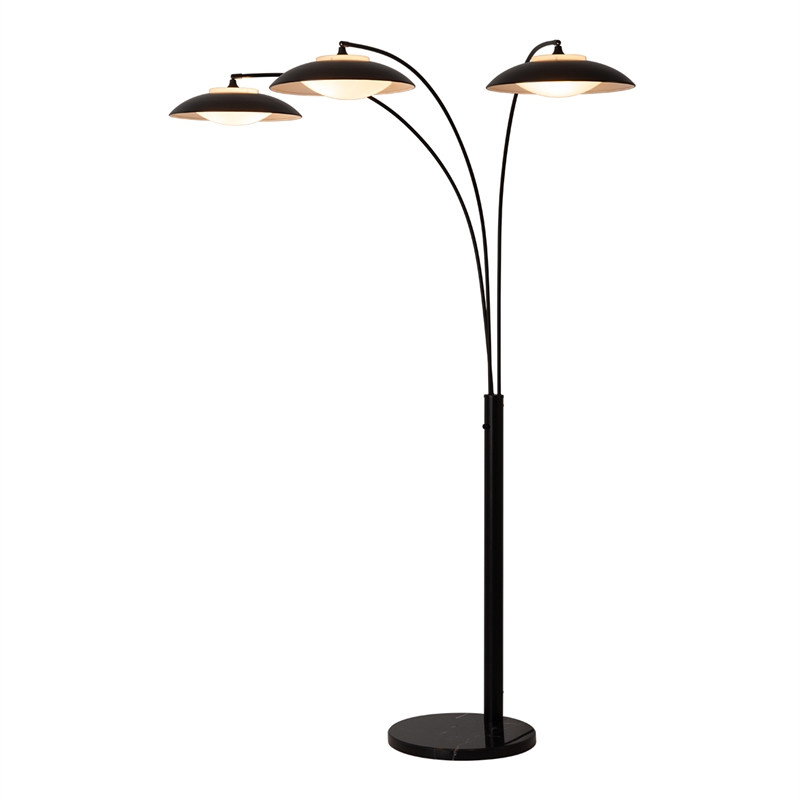 Saucer 3 Light Arc Floor Lamp - Matte Black