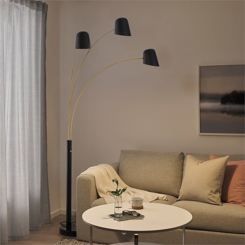 Culver 3 Light Arc Floor Lamp 86 Matte Black & Weathered Brass