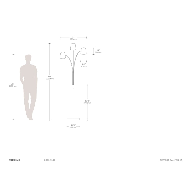 Culver 3 Light Arc Floor Lamp 86 Matte Black & Weathered Brass