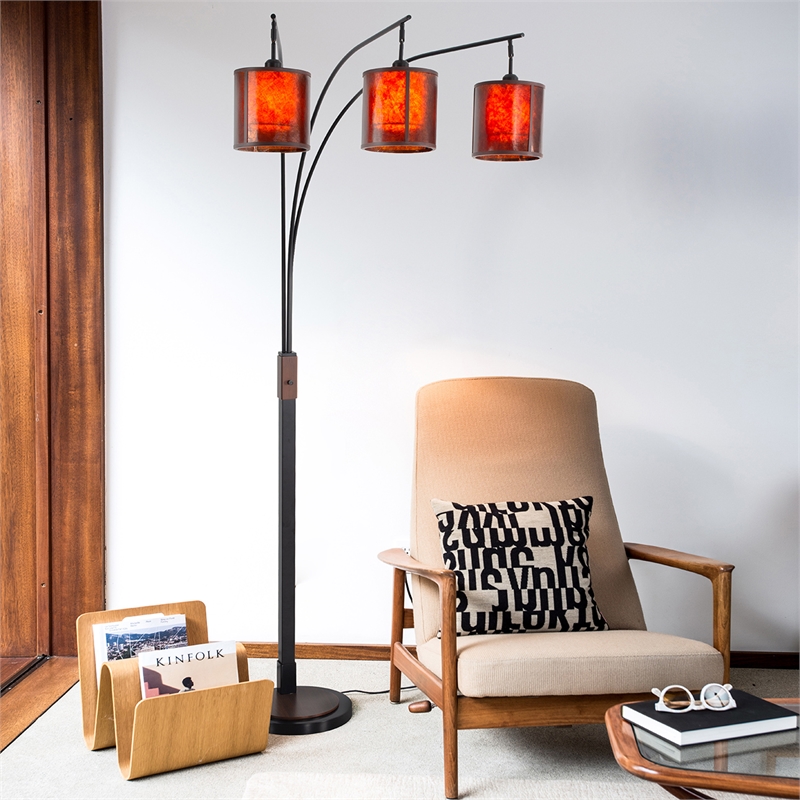Layers Natural Mica 3 Light Arc Floor Lamp 86 Charcoal Gray & Gunmetal