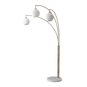 Moraga 3-Light Arc Floor Lamp in Brass with Bone Porcelain Shades